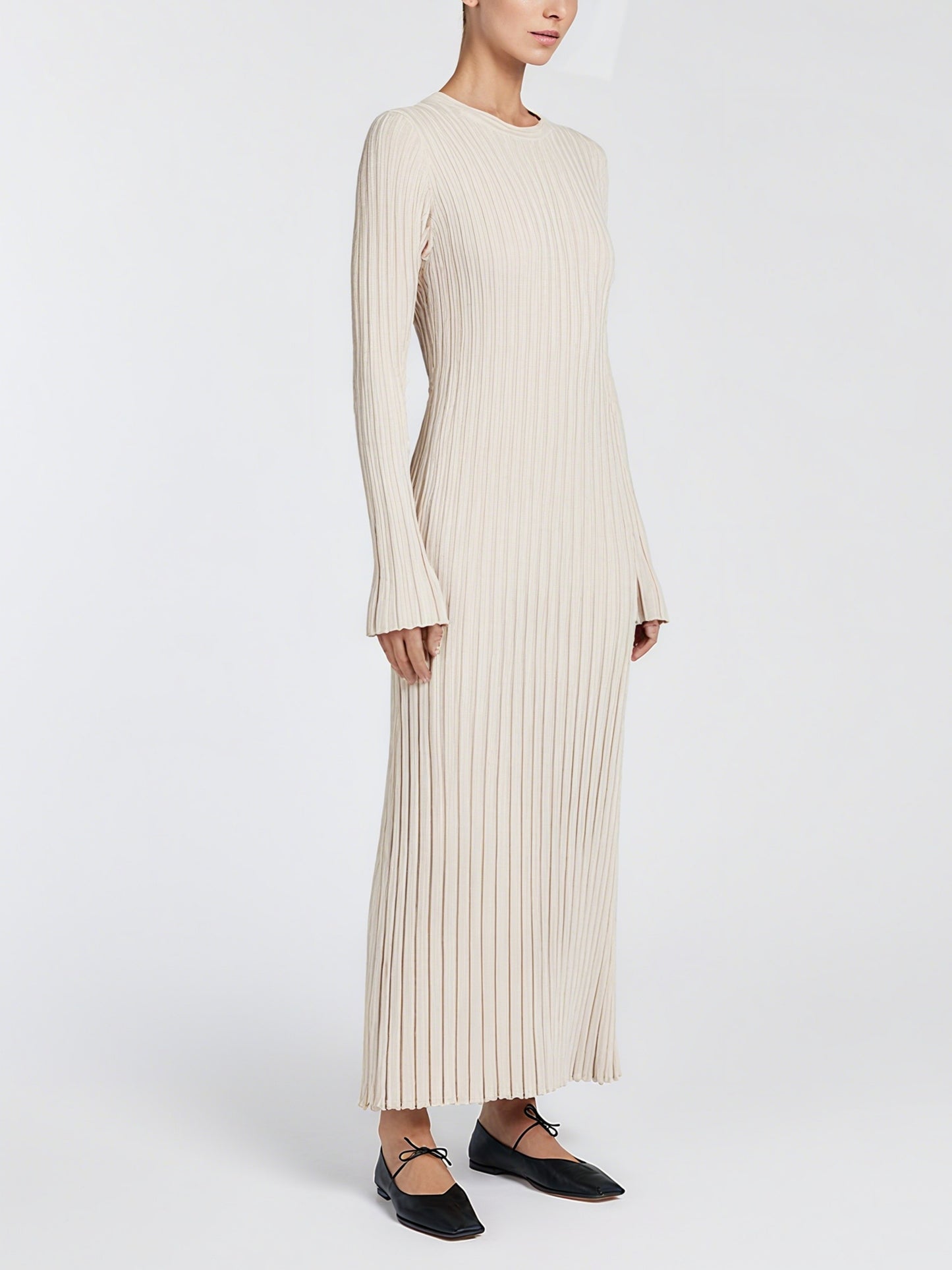 Elegant Stone Sleeved Knit Maxi Dress