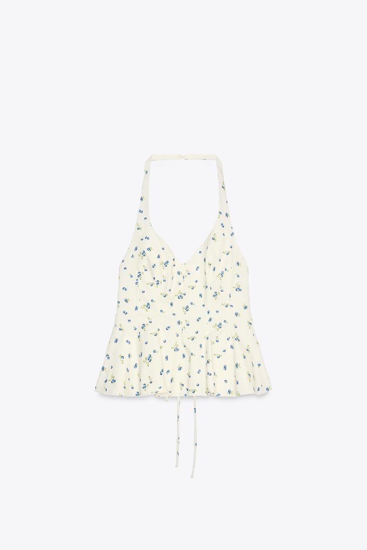 Charming Peplum - style Halter - neck Blouse