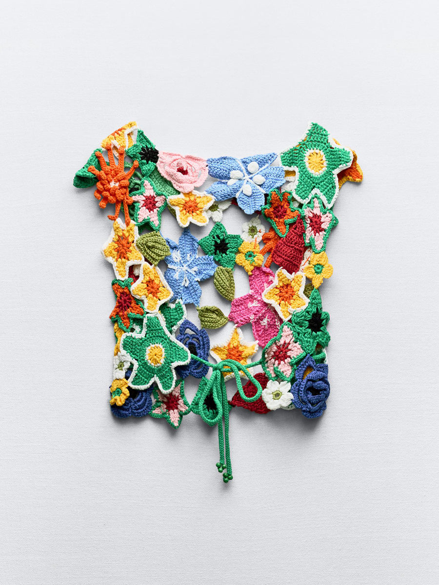 Floral Crochet Backless Crop Top
