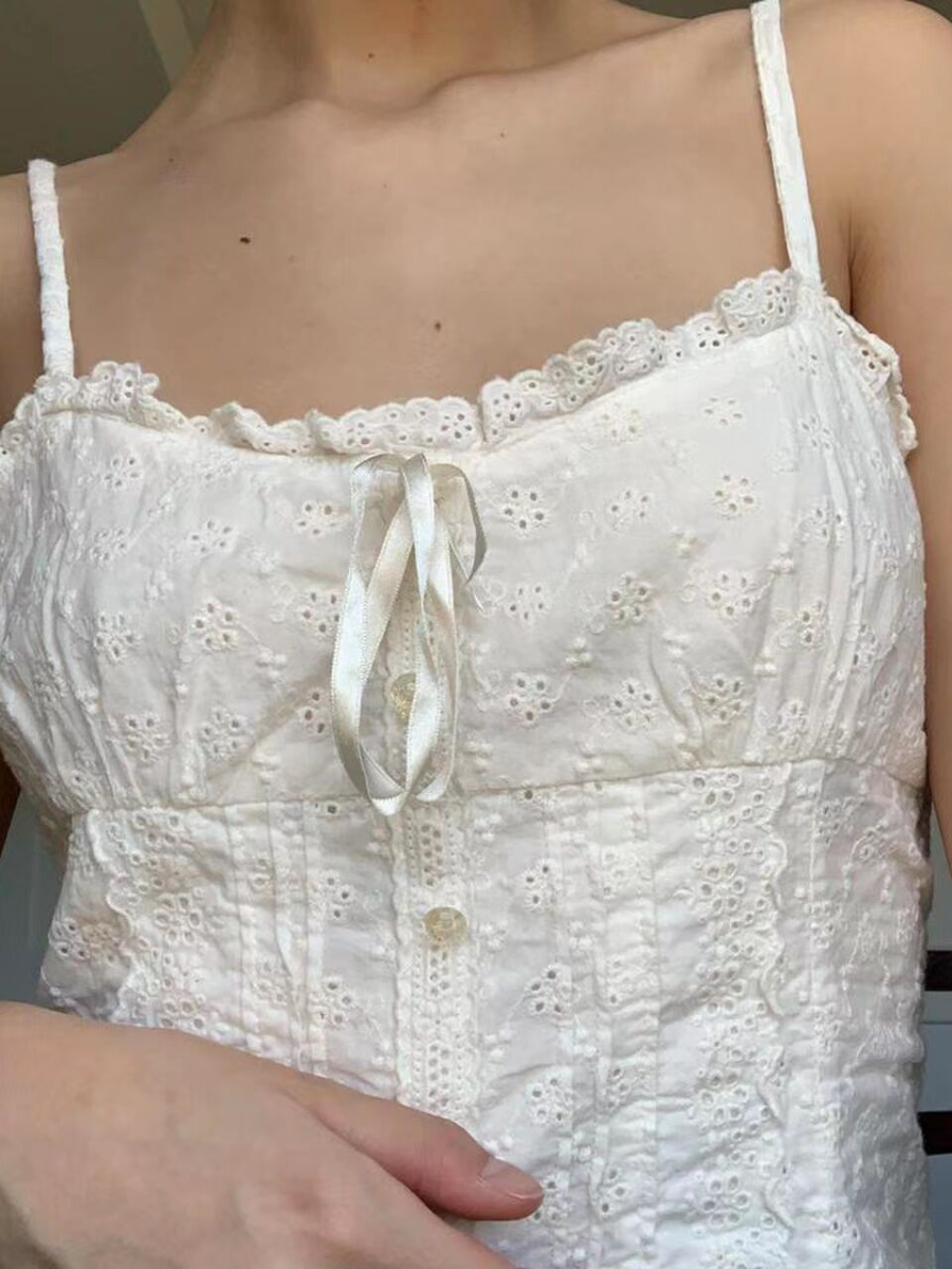 Strap Folding Waist Lace Top