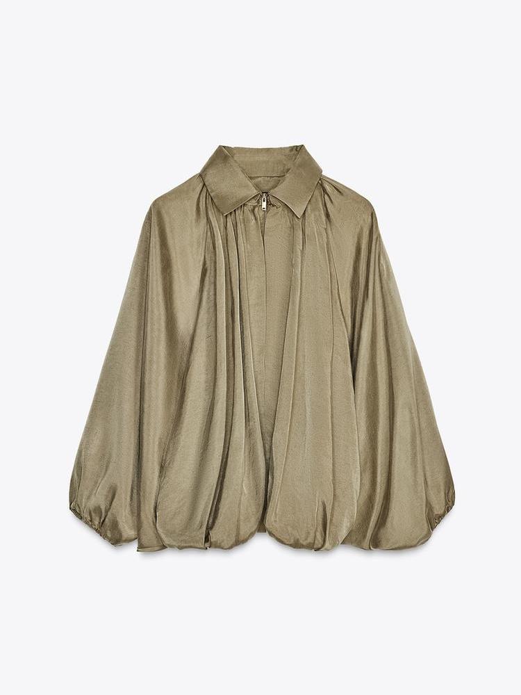 Stylish Olive - Green Puffed Sleeves Jacket