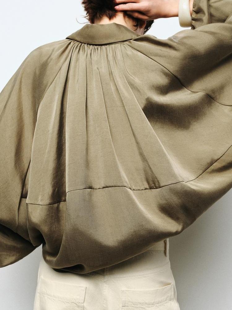 Stylish Olive - Green Puffed Sleeves Jacket