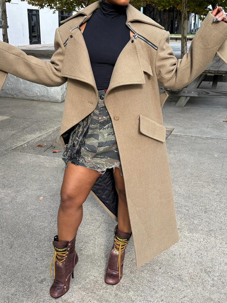 Woolen Irregular Asymmetric Coat