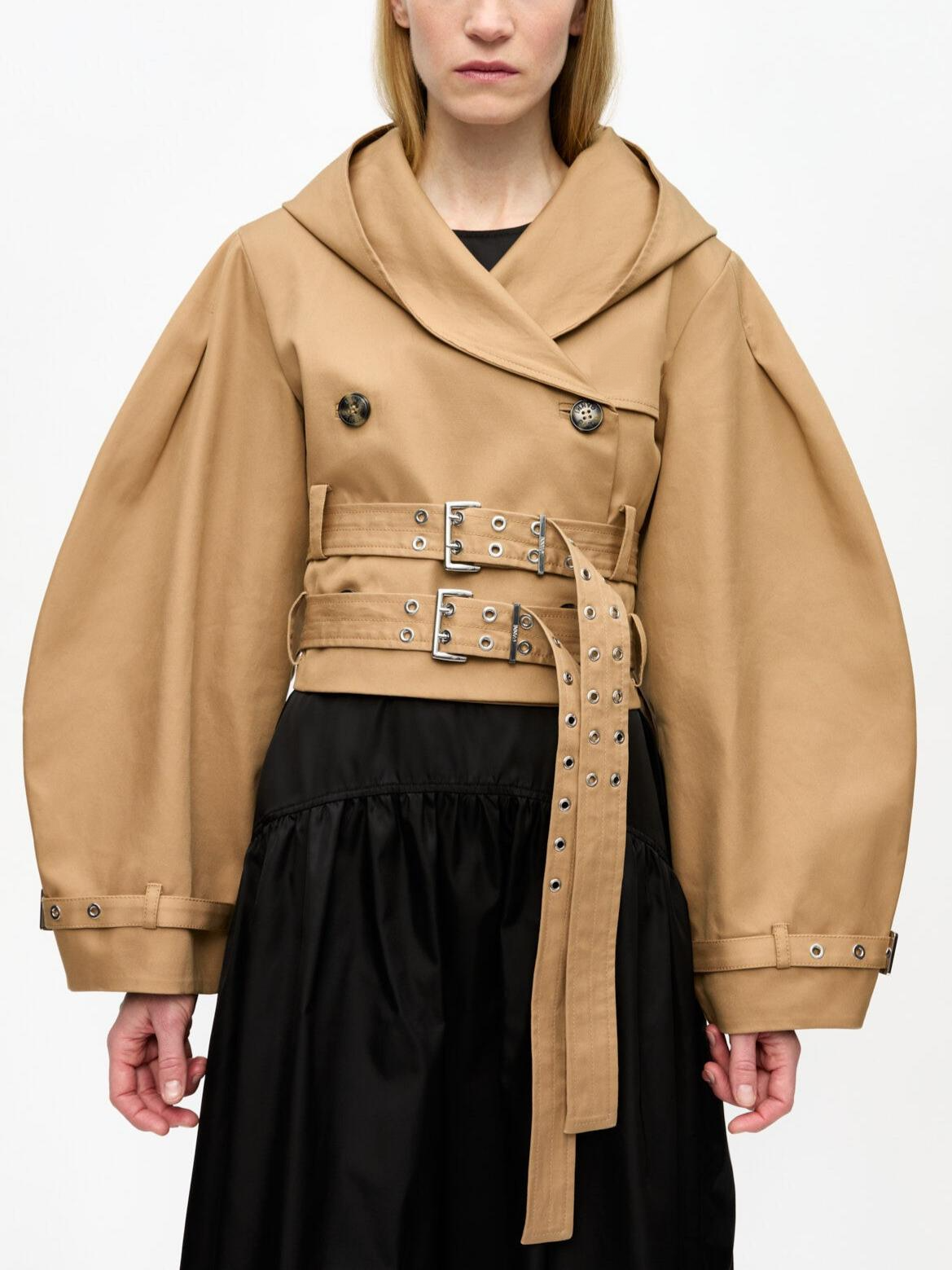 Camel Bonded Cotton Short Trench Jacket