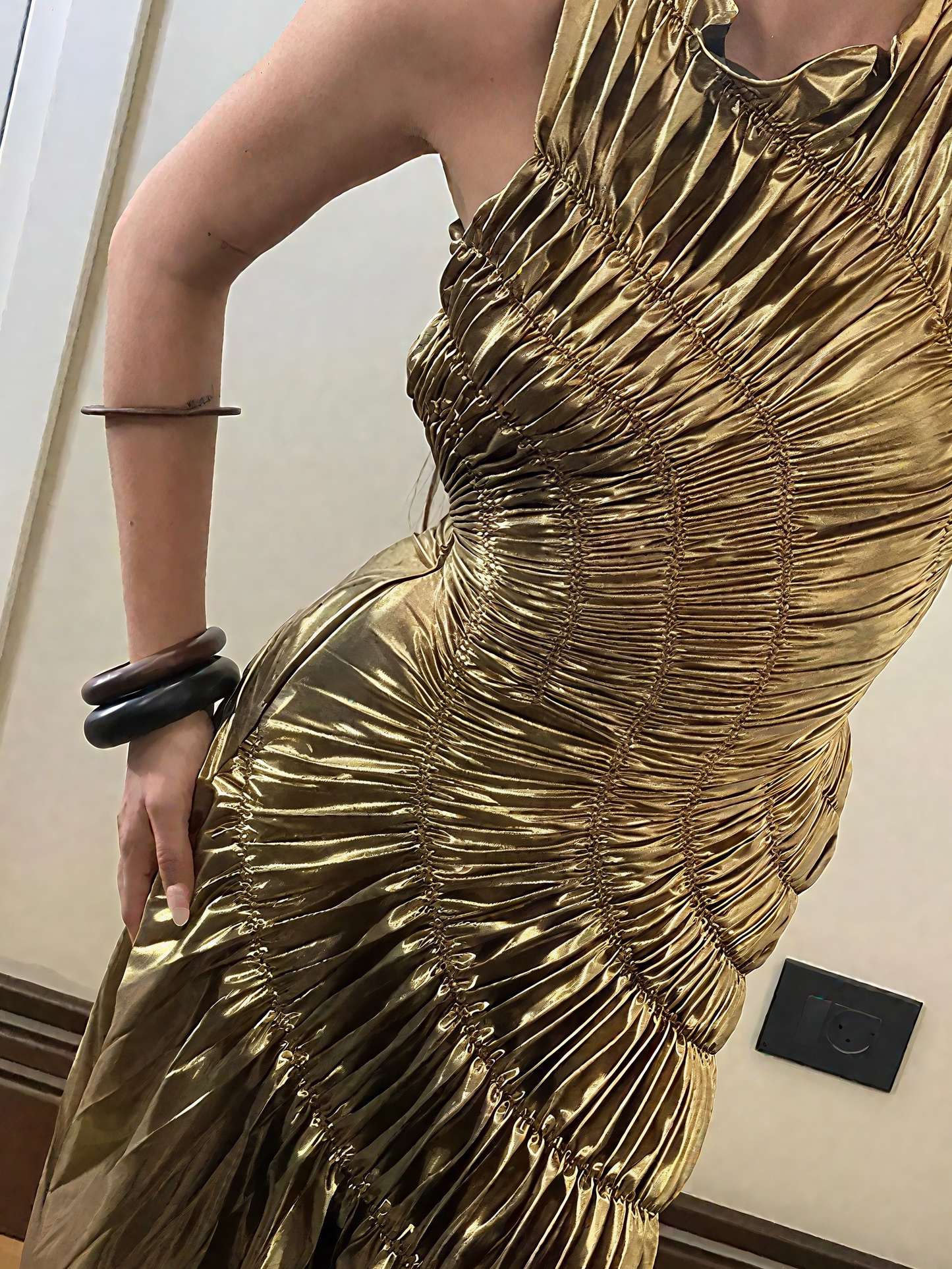 Fashionable All-Match Casual Gold Pleated Dress