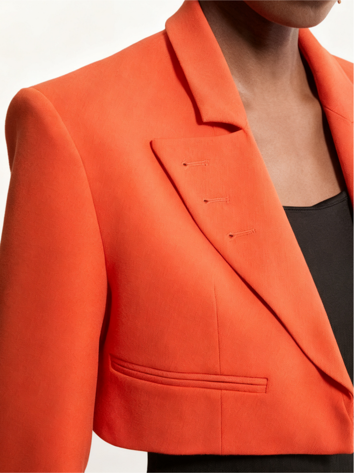 Structured Crepe Tailored Corset Back Notch Neck Cropped Blazer