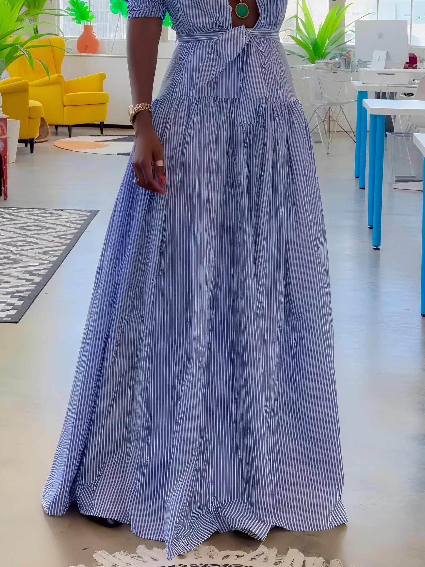 Chic Blue and White Striped Maxi Skirt