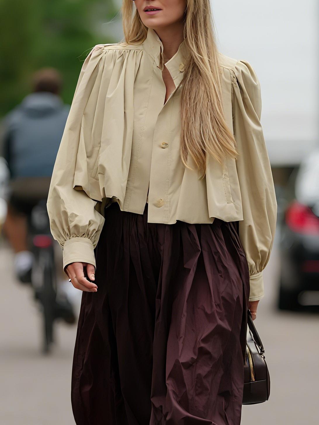 Elegant Puffed Sleeves Cropped Jacket