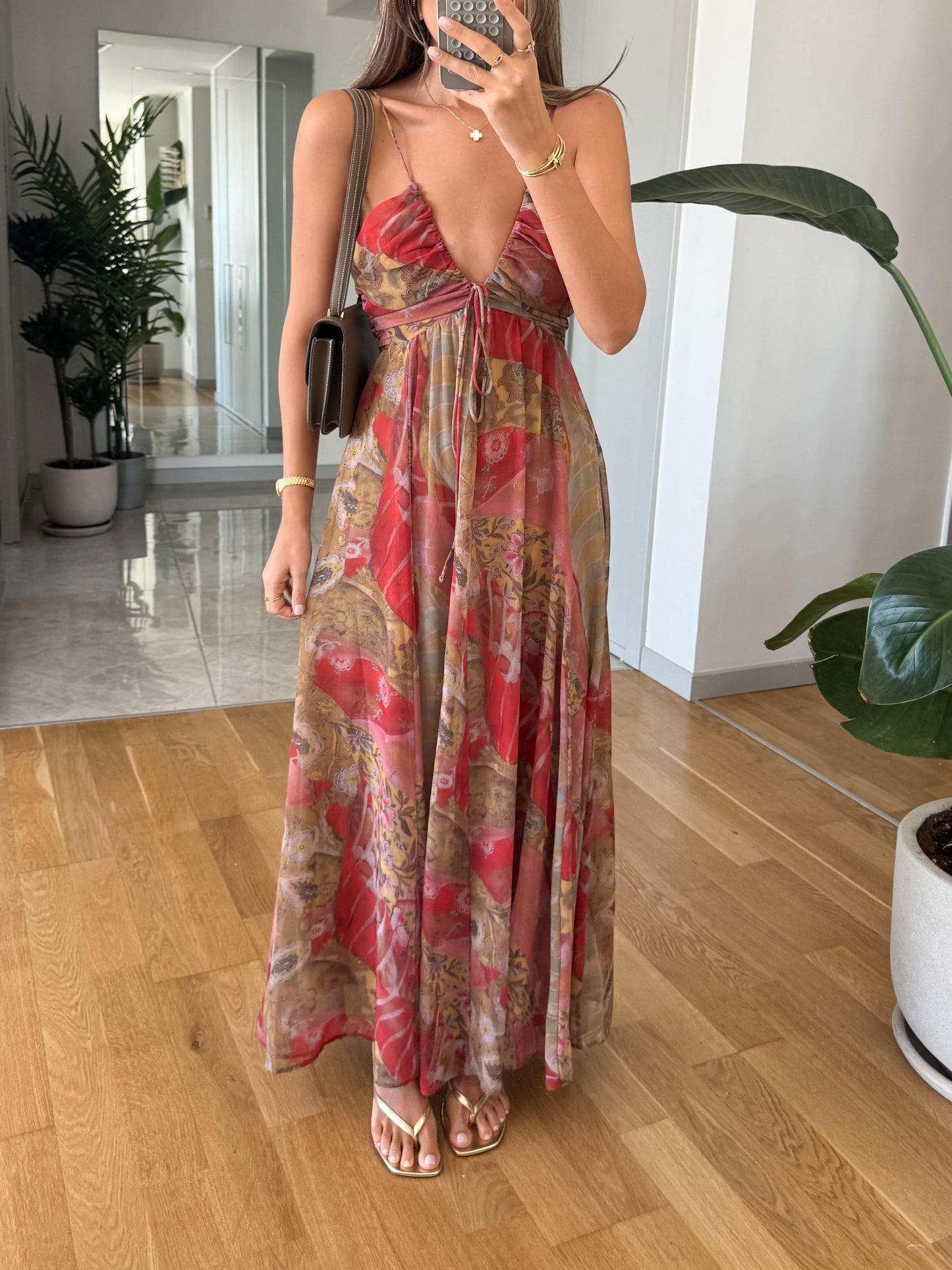 Vintage - style Floral Print Maxi Dress