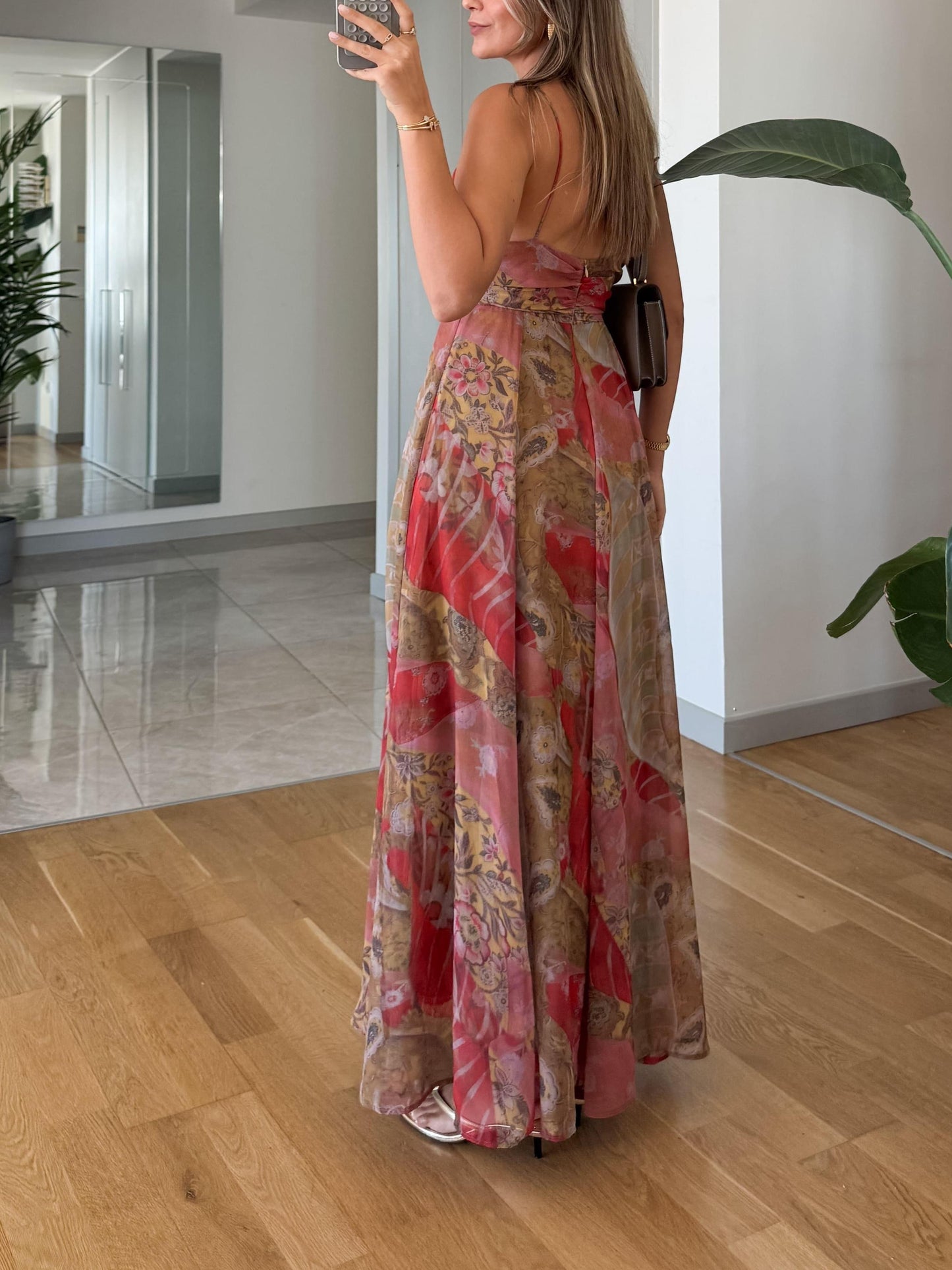 Vintage - style Floral Print Maxi Dress