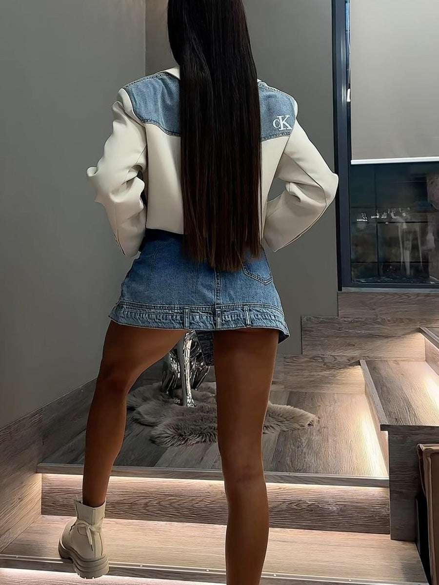 Color-block High-waist Denim Shorts