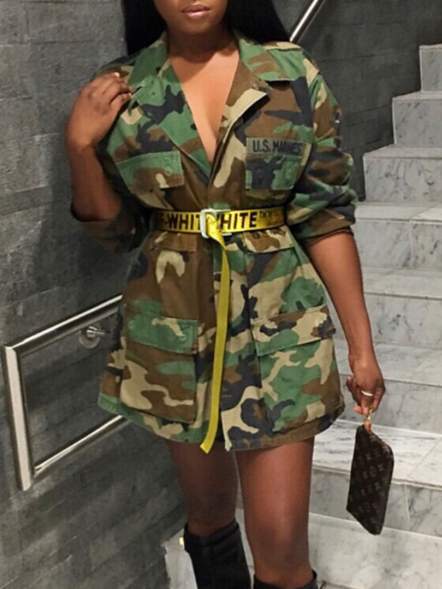 Camouflage Print Pockets Coat