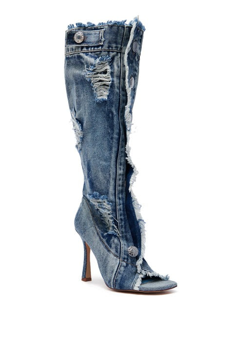 Denim Open-toe Pumps