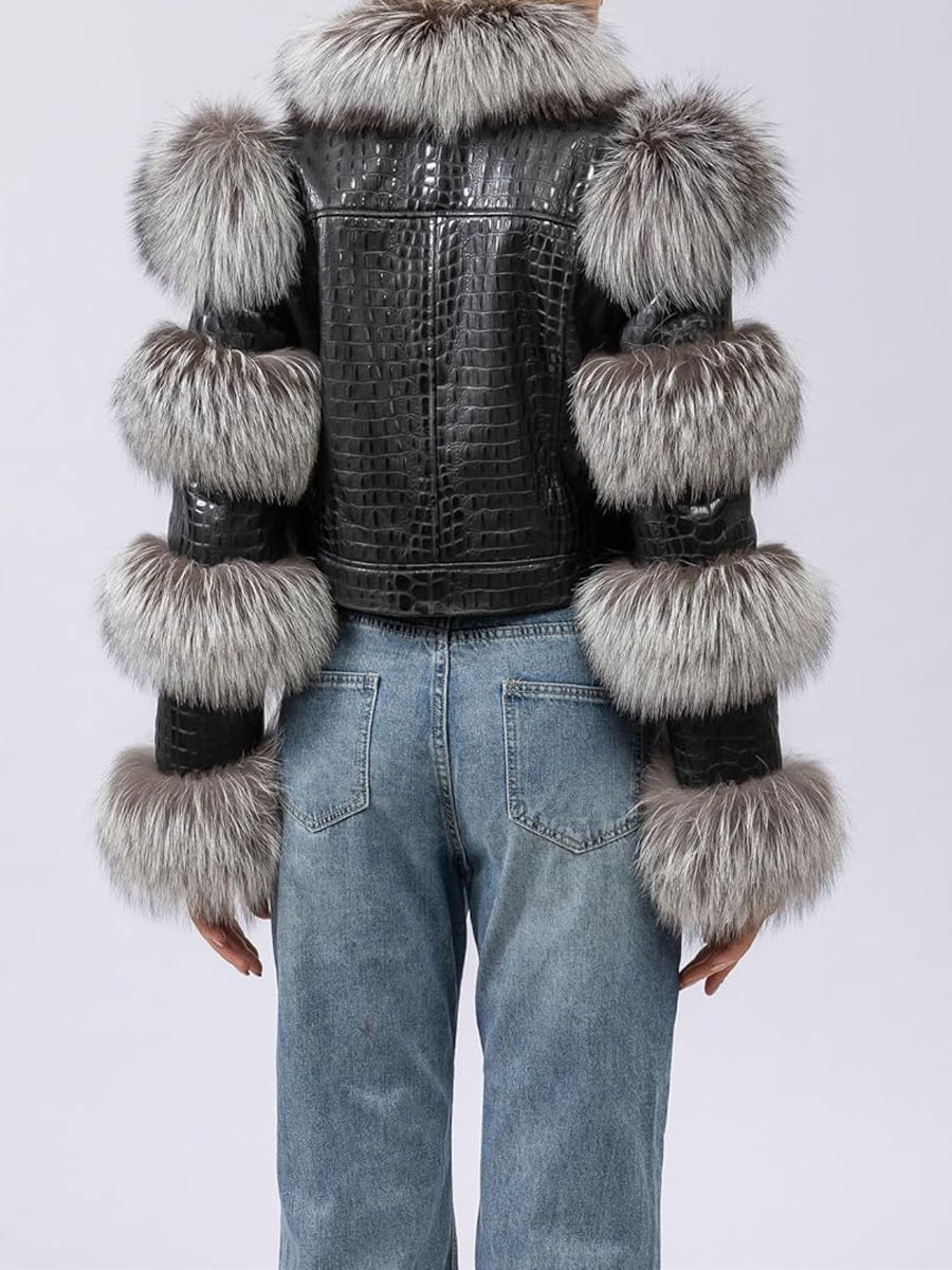 PU Patchwork Faux Fox Fur Coat