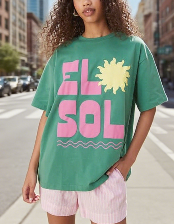 Vibrant Green 'El Sol' Graphic T - shirt
