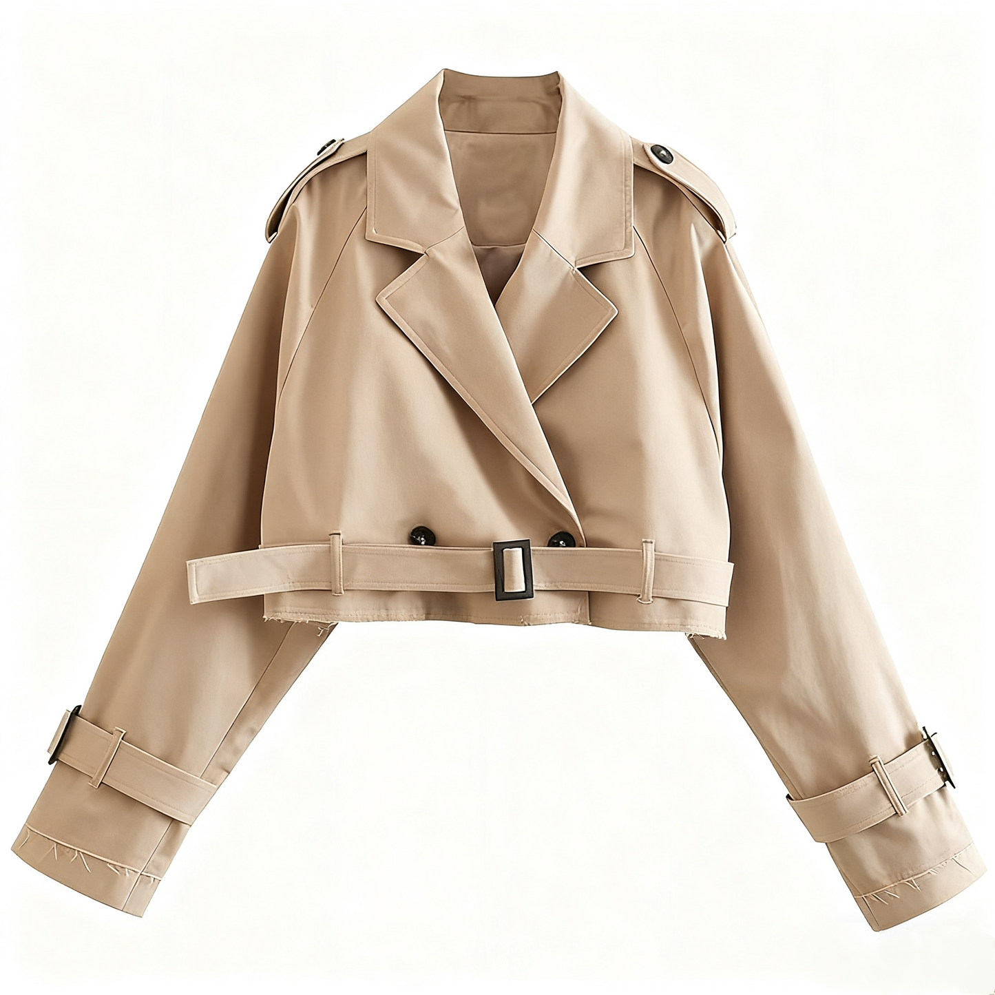 Cropped Long Sleeve Belted Trench Coat
