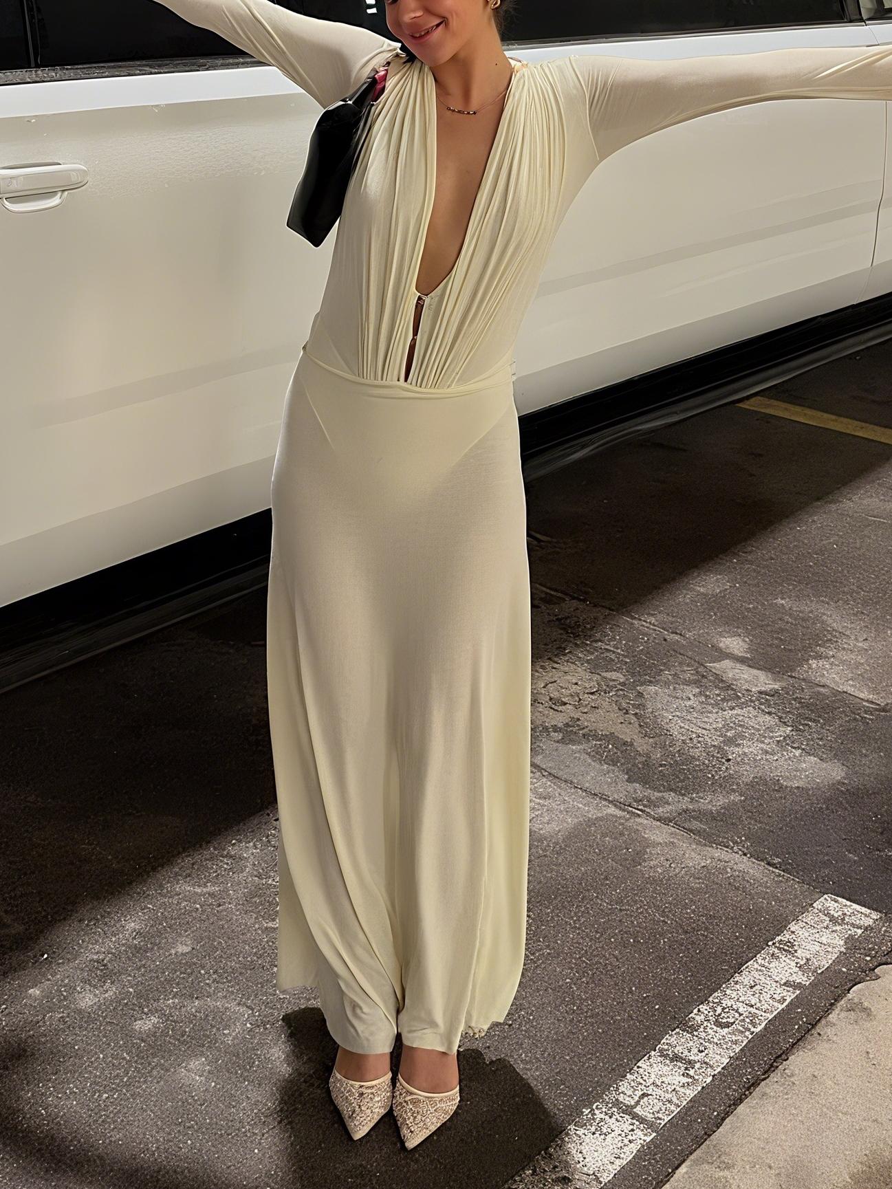 Elegant Knit Long - Sleeve Maxi Dress
