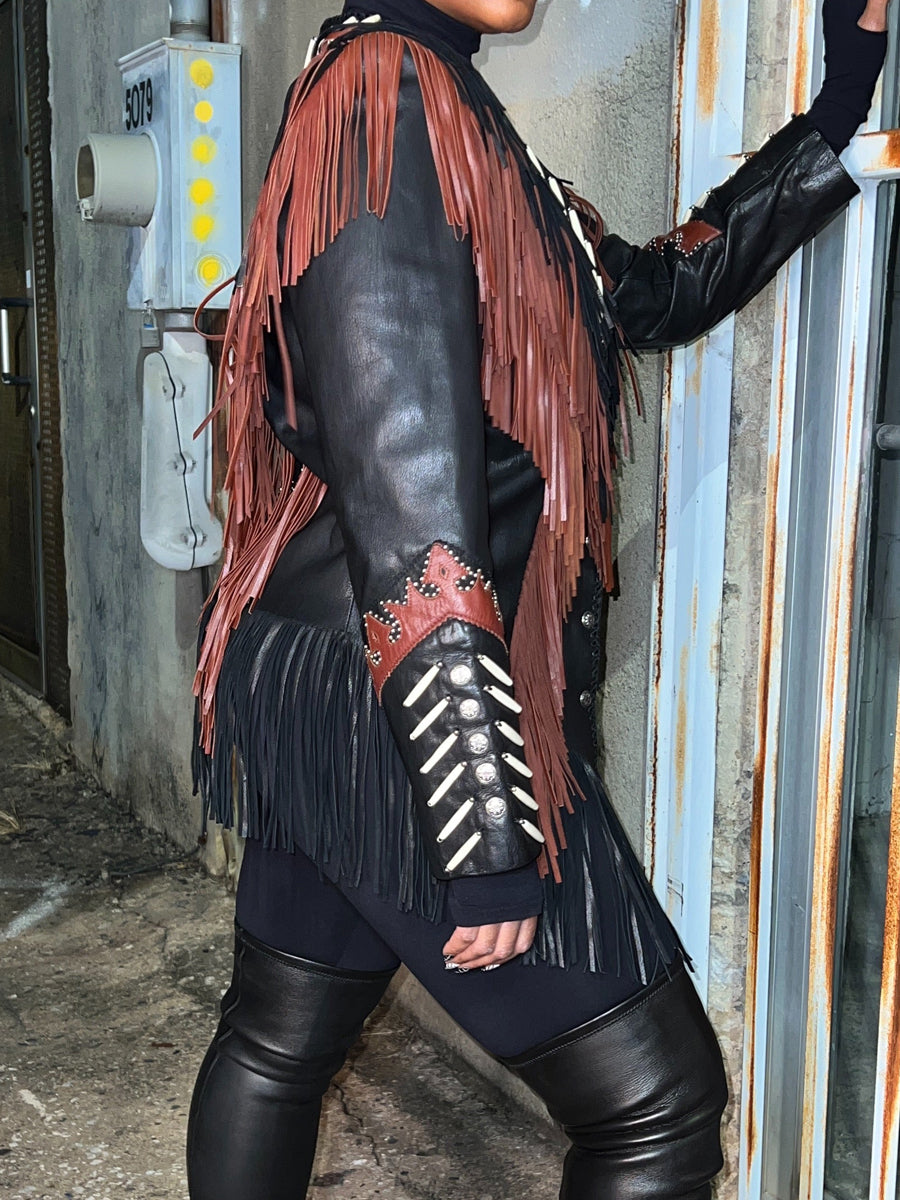 PU Fringe Long Sleeve Jacket