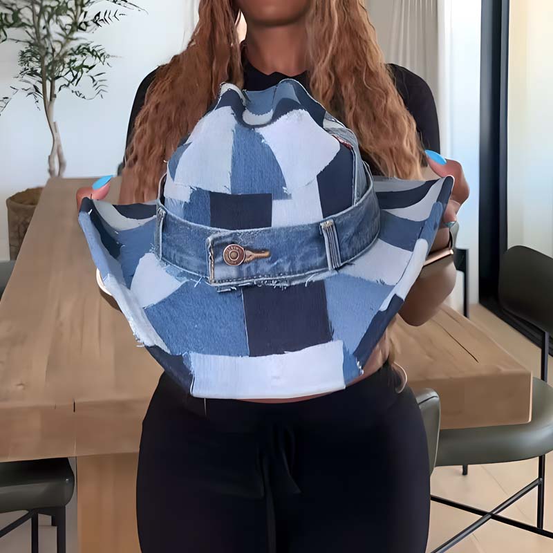 Denim Patch Stitching Western Denim Hat