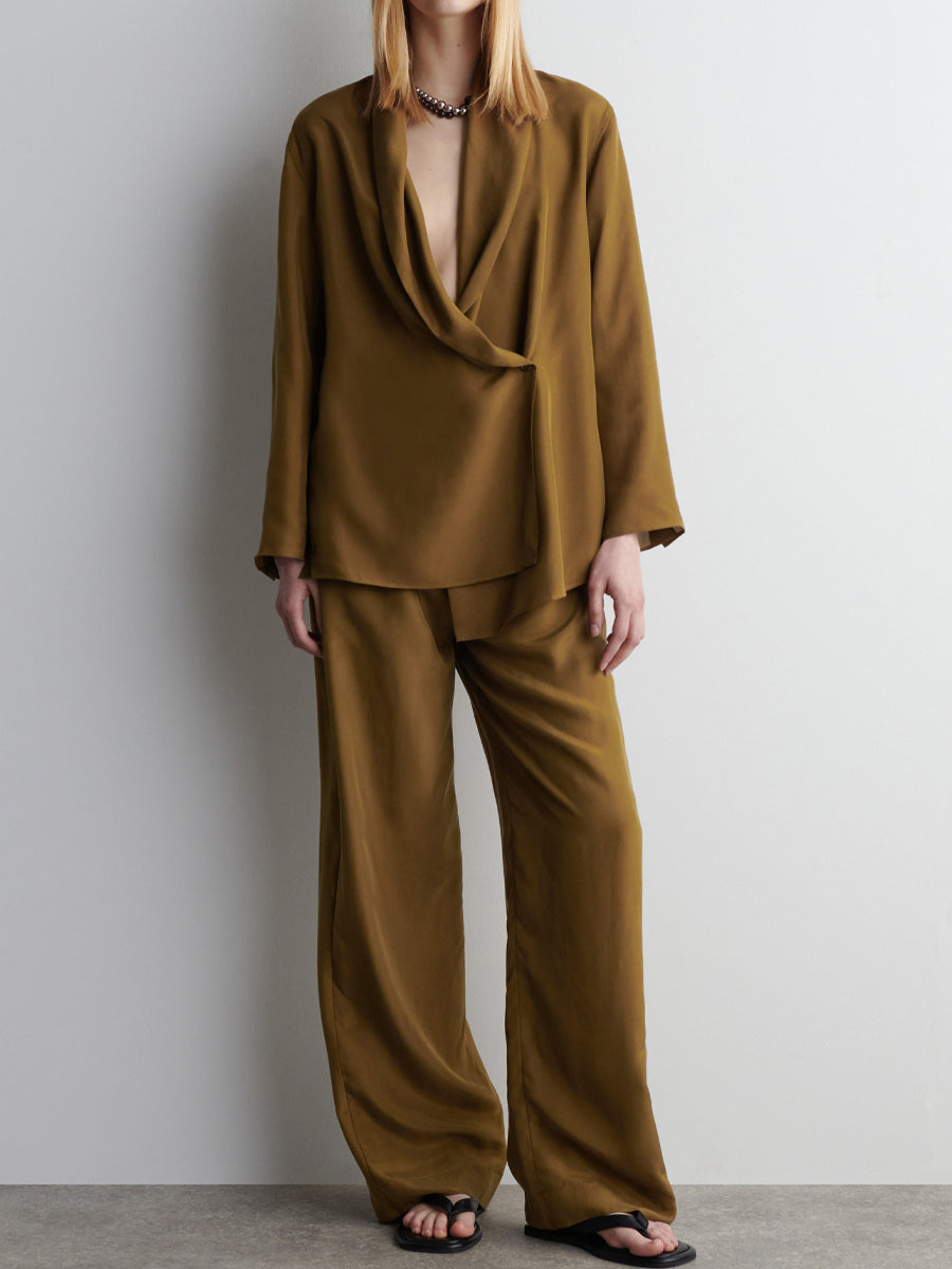 Shawl Lapels V-neck Two Pieces Set