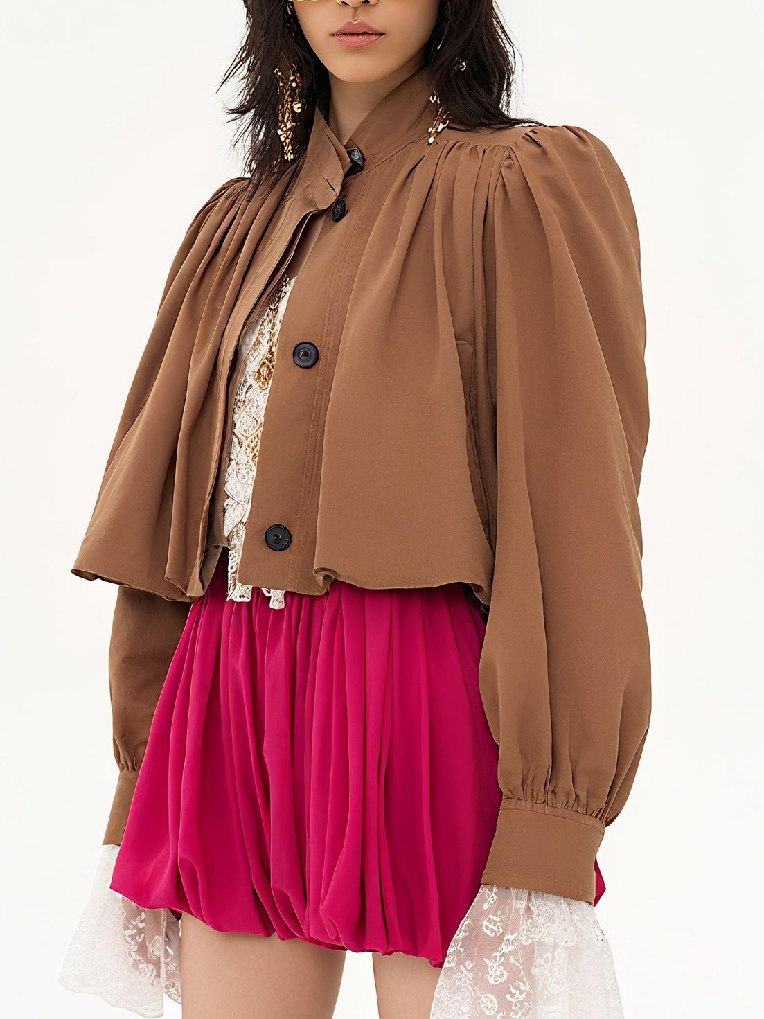 Elegant Puffed Sleeves Cropped Jacket