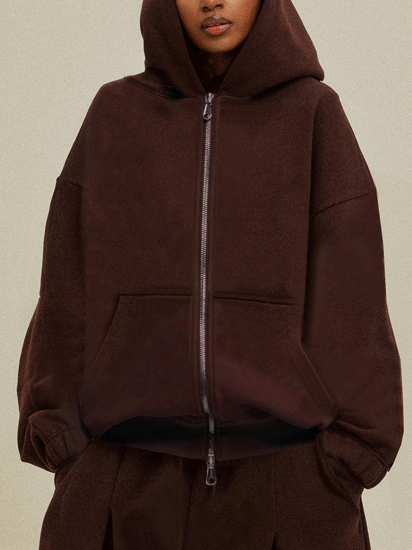 Stylish Brown Loose-Fit Athletic Two Piece Set