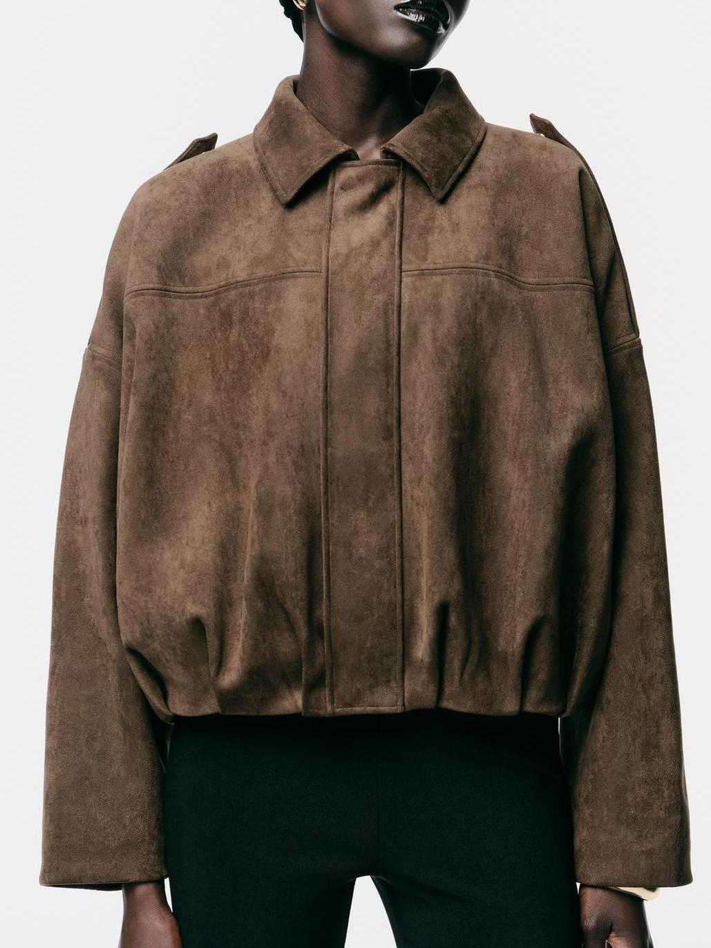 Suede Bomber Zipper Pilot Oversized Jacket