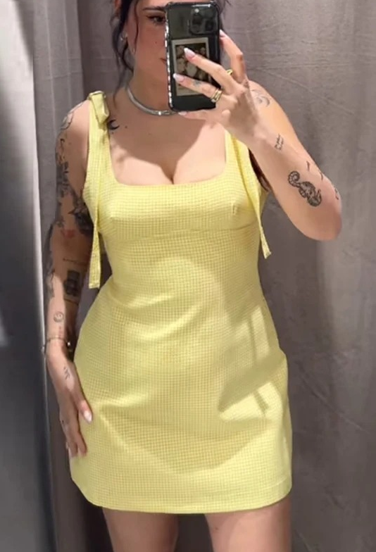 Charming Yellow Checkered Strappy Sundress