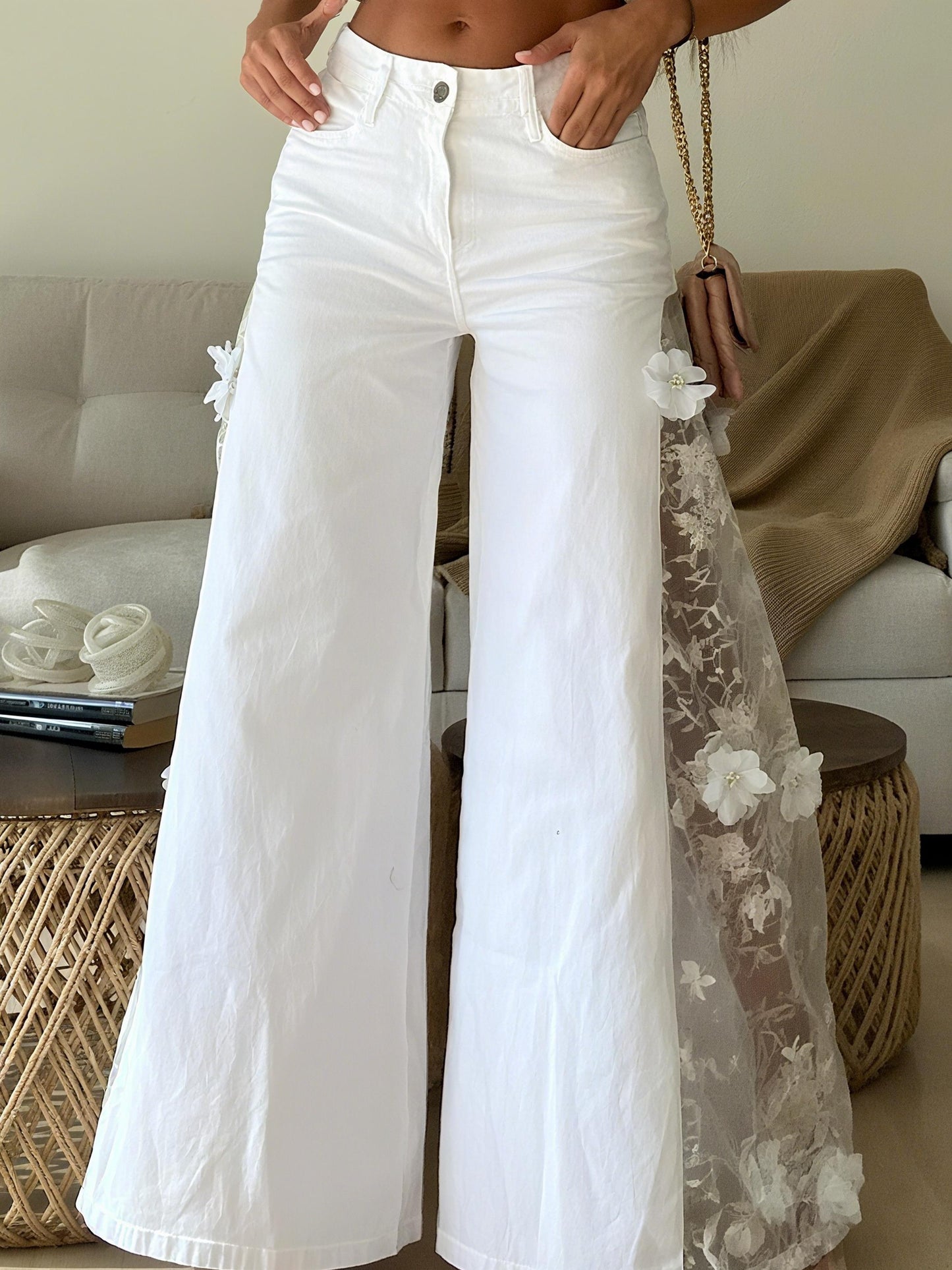High Waist Lace Patchwork Pants