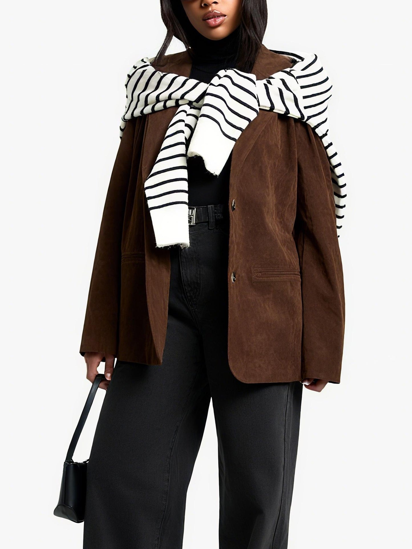 Vintage Look Faux Suede Relaxed Fit Blazer