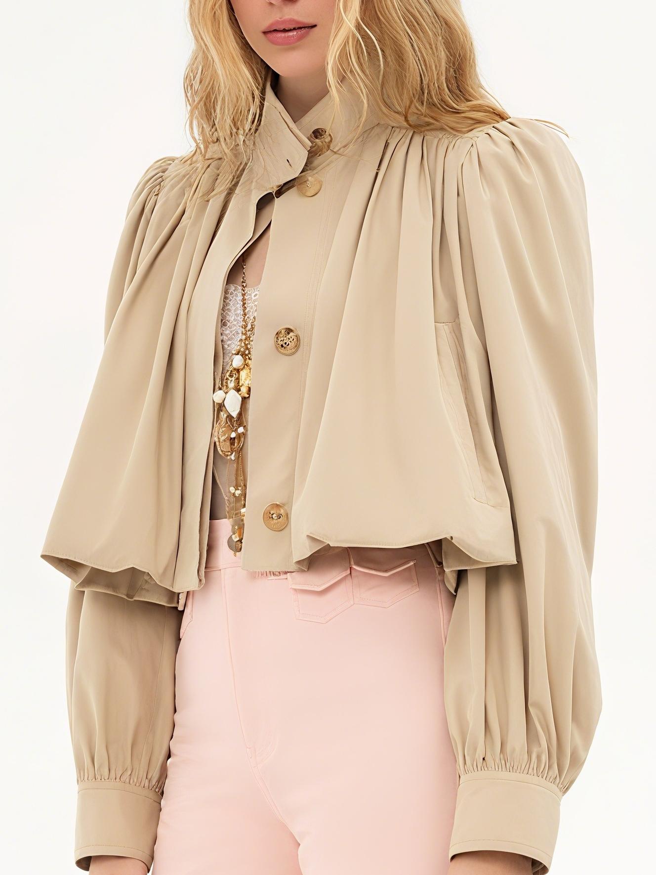Elegant Puffed Sleeves Cropped Jacket
