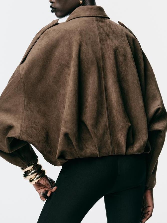 Suede Bomber Zipper Pilot Oversized Jacket