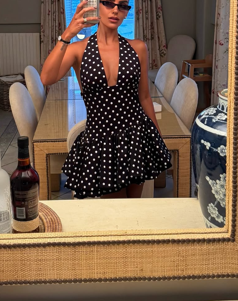 Chic Black Polka - Dot Halter Mini Dress
