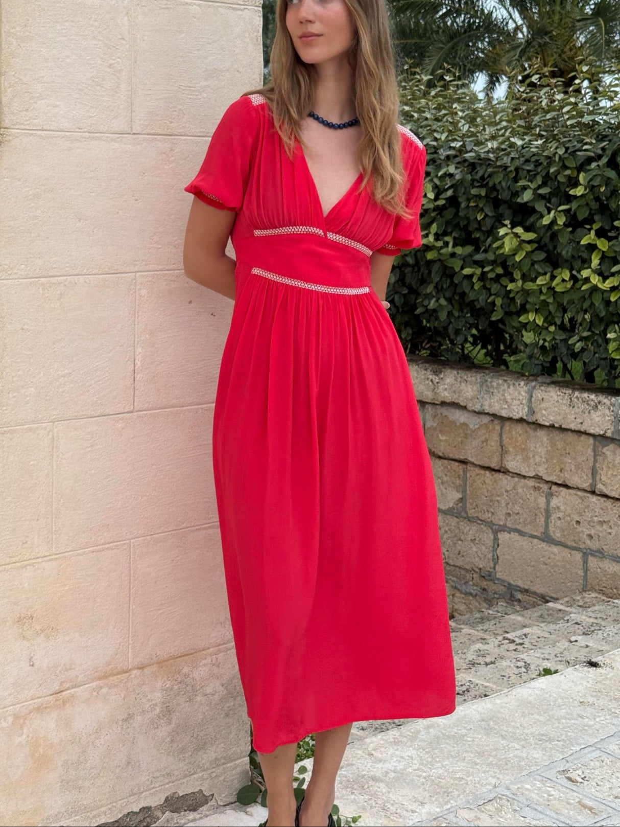 Scarlet V-Neck Midi Dress
