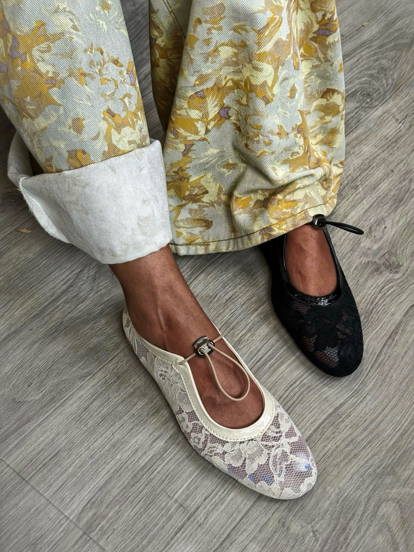 Dollcore Tapered Almond Toe Mary Janes – Lace & Mesh Ballet Flats