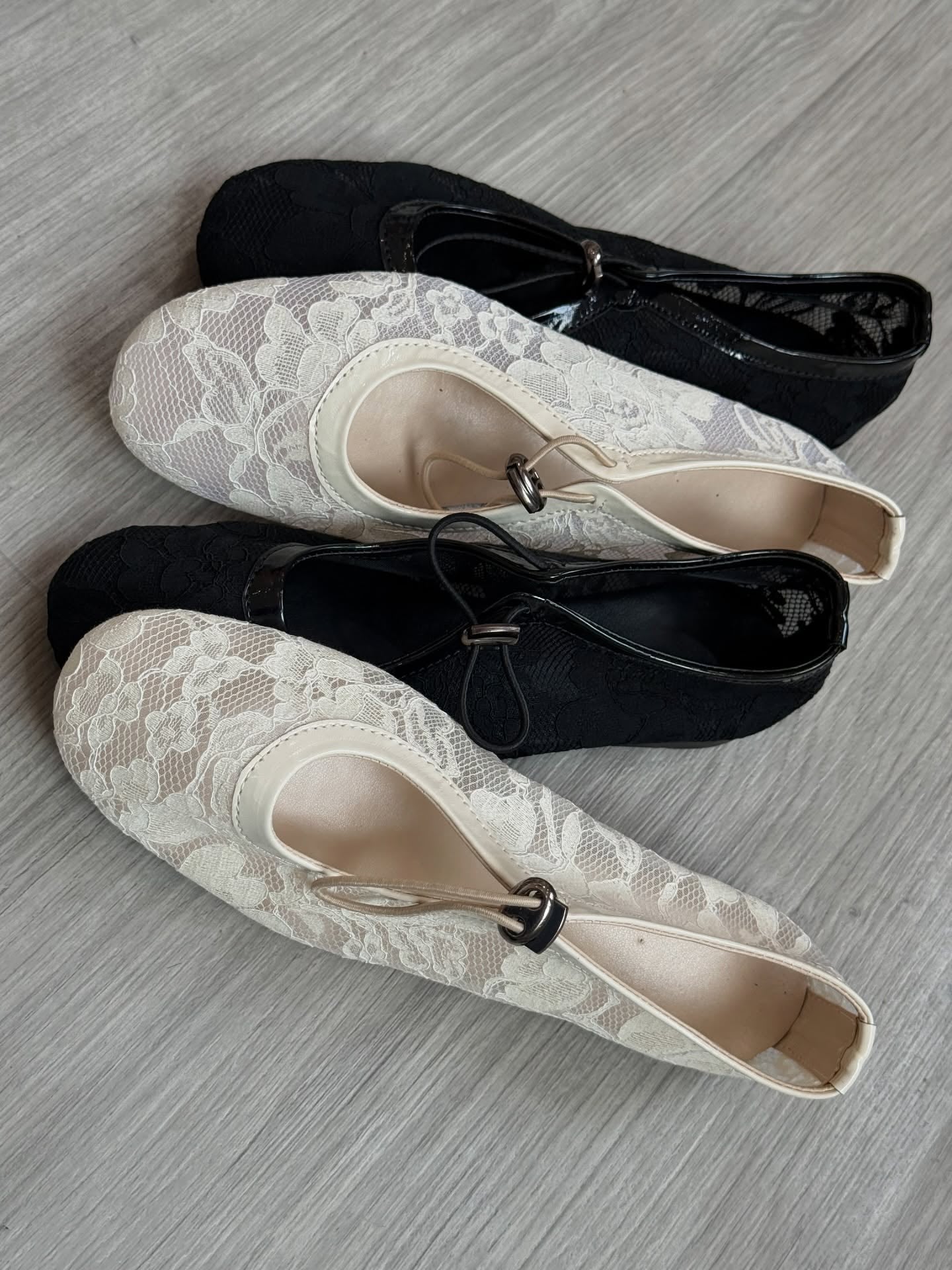 Dollcore Tapered Almond Toe Mary Janes – Lace & Mesh Ballet Flats