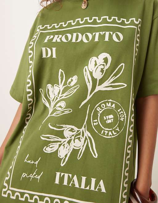 'Prodotto di Italia' Print Chic Olive Green T - shirt