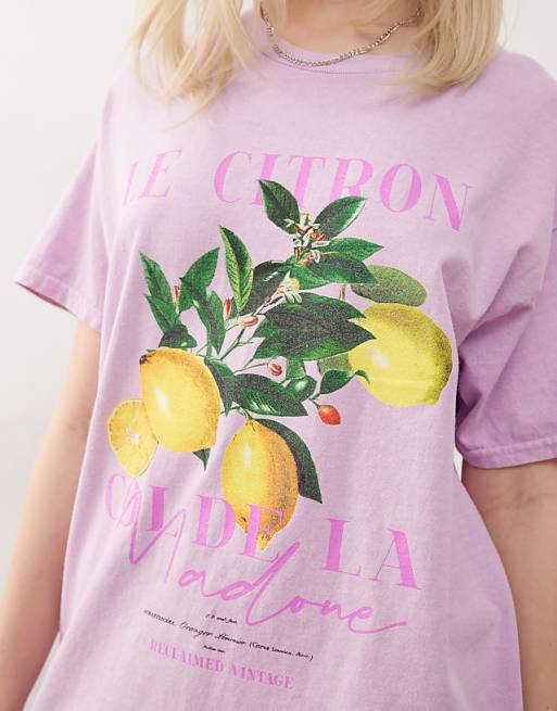 Chic Lemon Print Lavender T - shirt