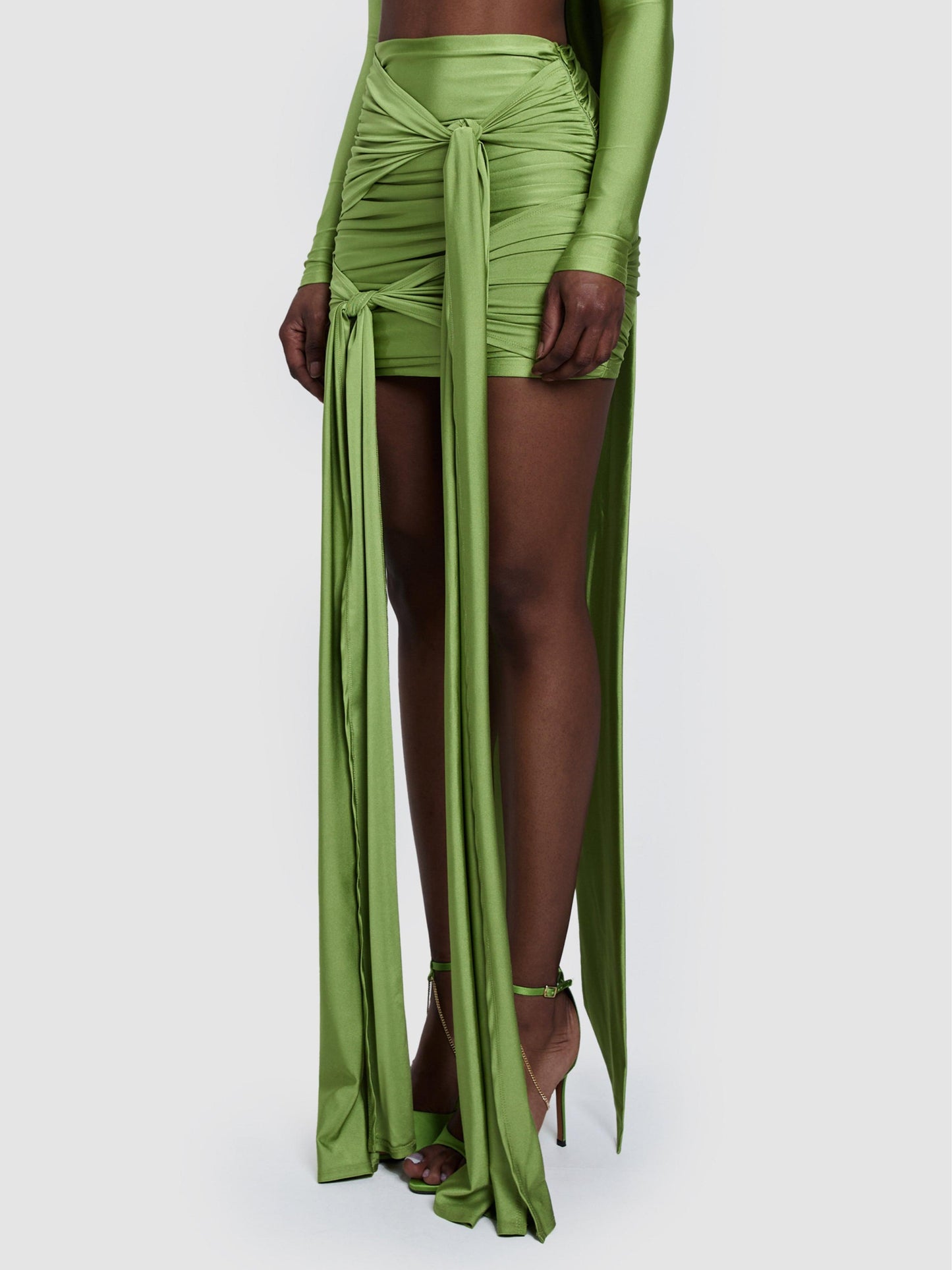Elegant Green Satin Bodycon Mini Skirt