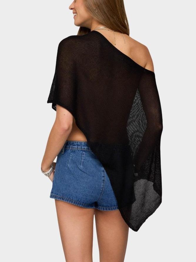 Asymmetric Knit Poncho