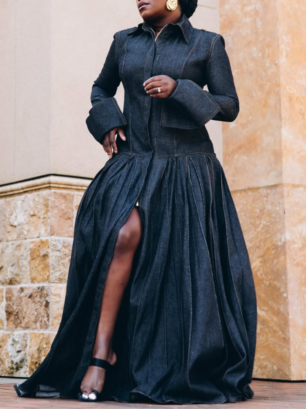 Stylish Long - length Denim Maxi Dress