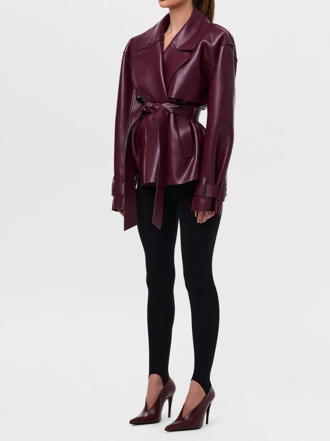 Leather Cropped Trench Jacket