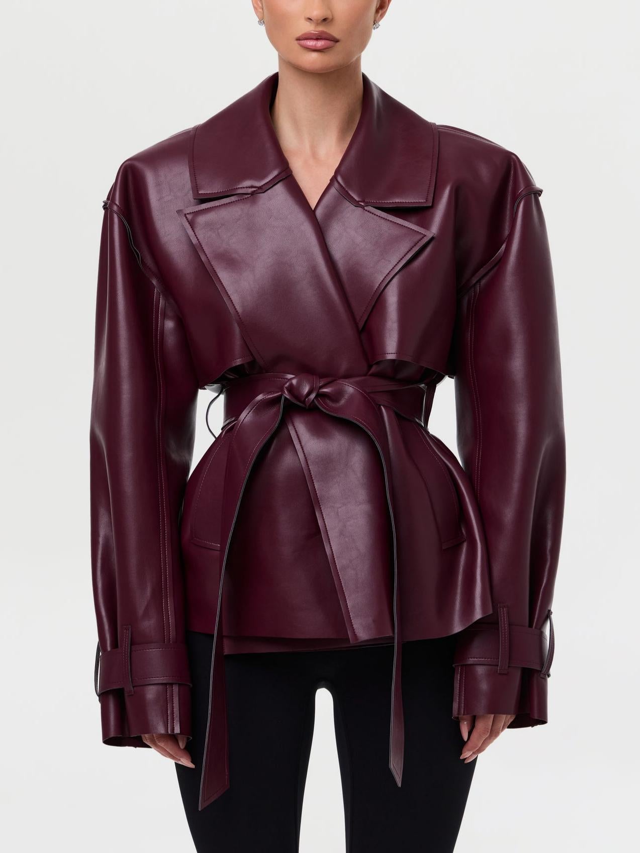 Leather Cropped Trench Jacket