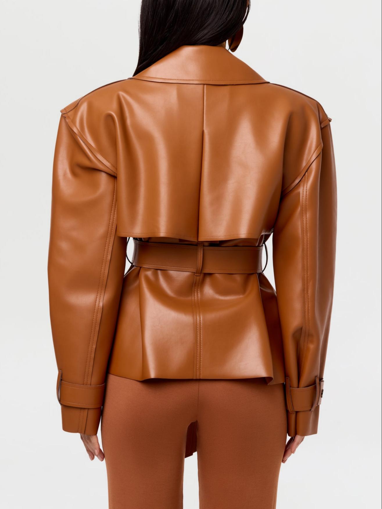 Leather Cropped Trench Jacket