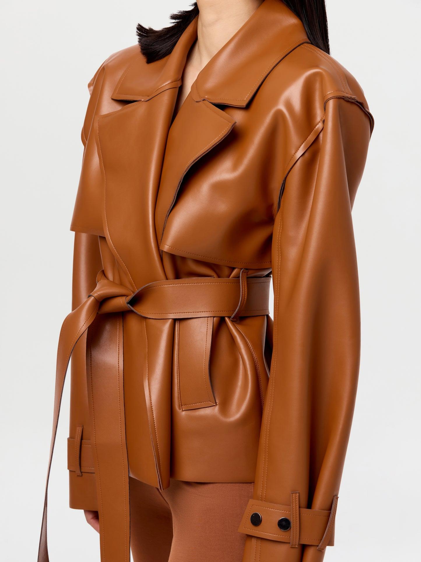 Leather Cropped Trench Jacket