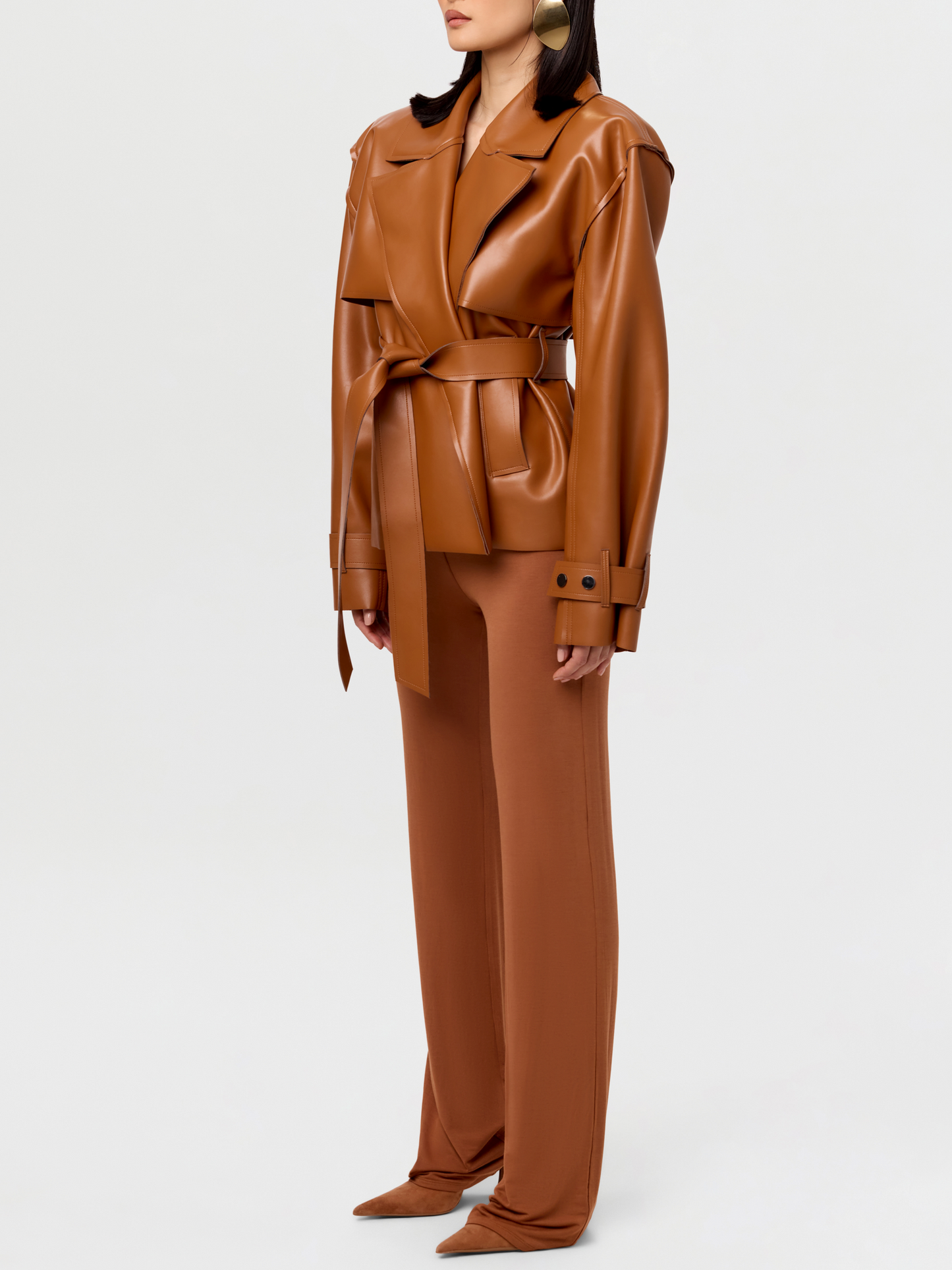 Leather Cropped Trench Jacket