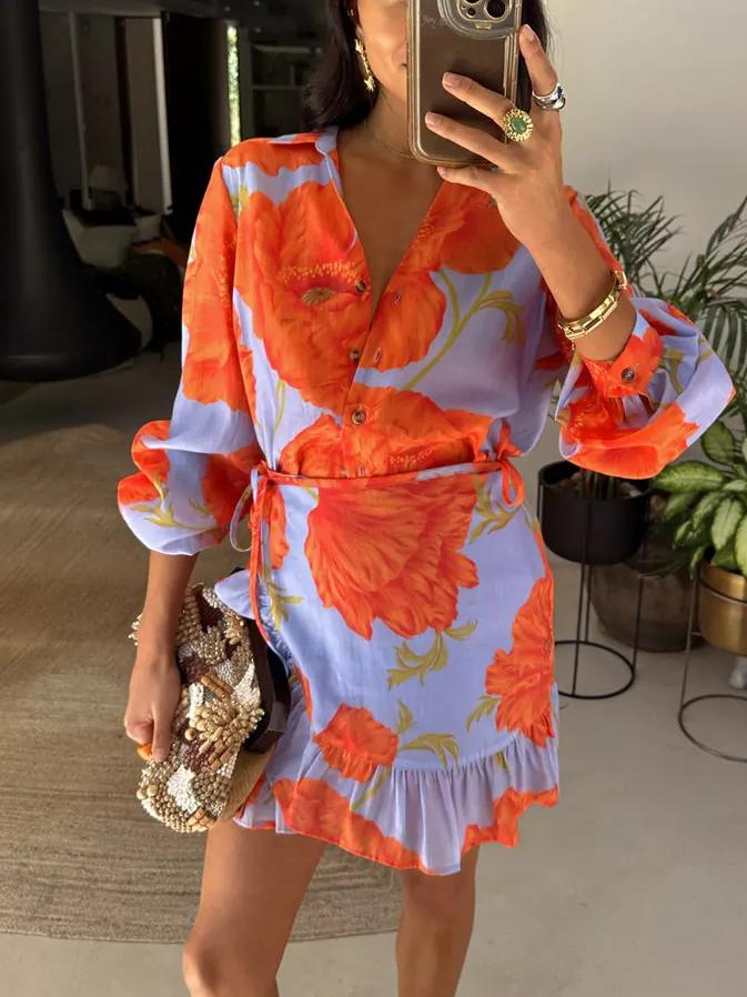 Vibrant Floral Print Chic Wrap - Style Blouse