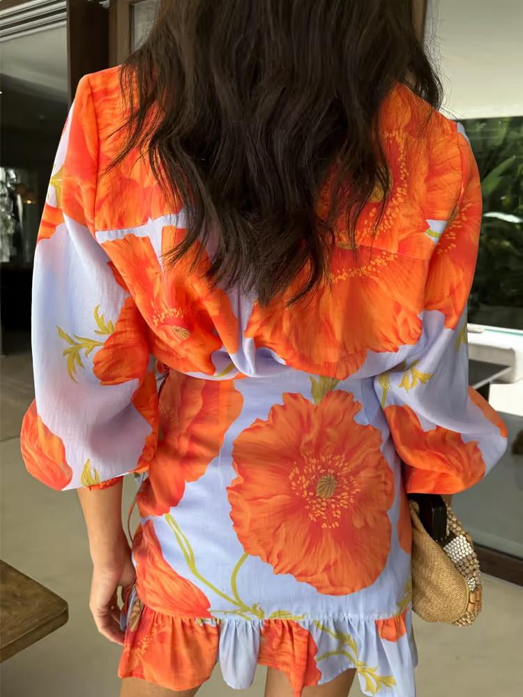 Vibrant Floral Print Chic Wrap - Style Blouse