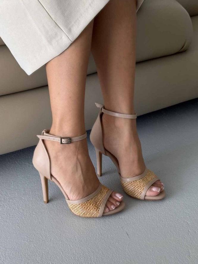 Slim Heel 10cm Woven Beige High Heel Shoes