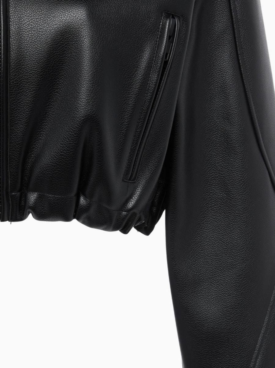 Faux Leather Cropped Hooded Jacket